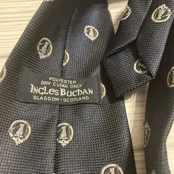 Ingles Buchan Tie Men's Navy Blue With Design 100% PolyesterGlasgow Scotland